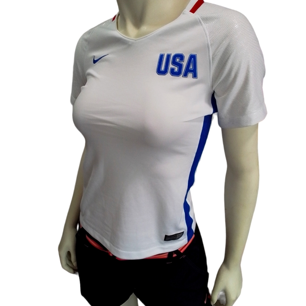 Nike USA White Short Sleeve Soccer Tee with Blue Accents